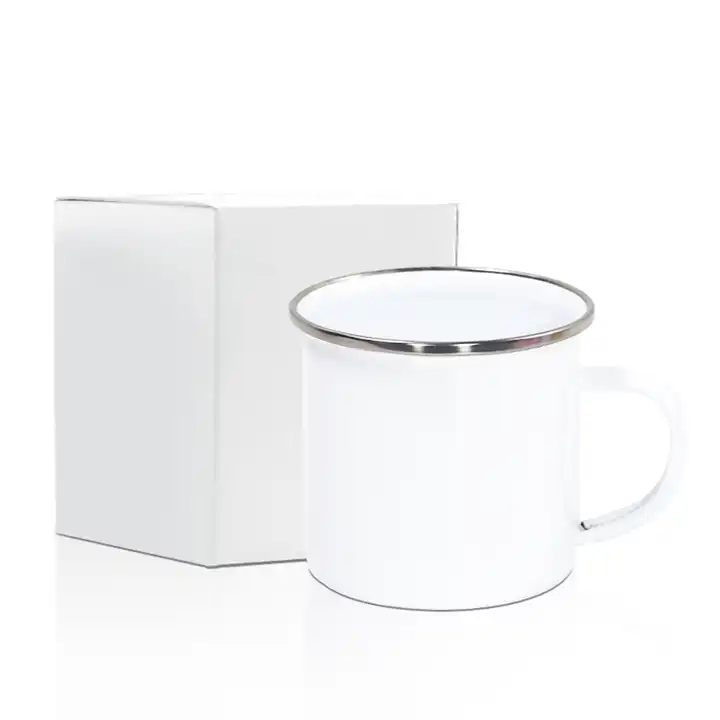 10oz Enamel Coffee Mug with Silver Rim