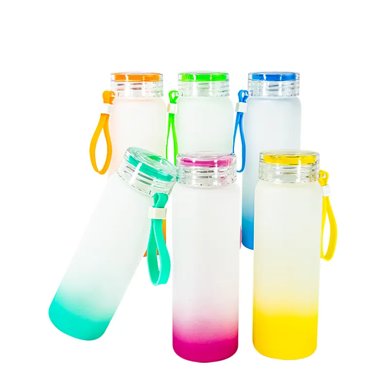 [PFV-019987] 17oz Gradient frosted glass water bottle with portable lid | Sublimation Blanks (Aqua)