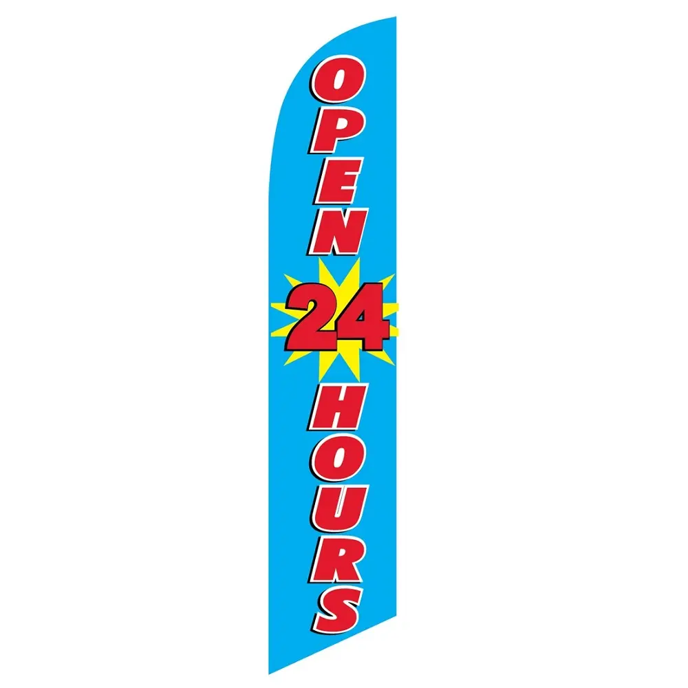 Blue Open 24 Hours Banner Flag