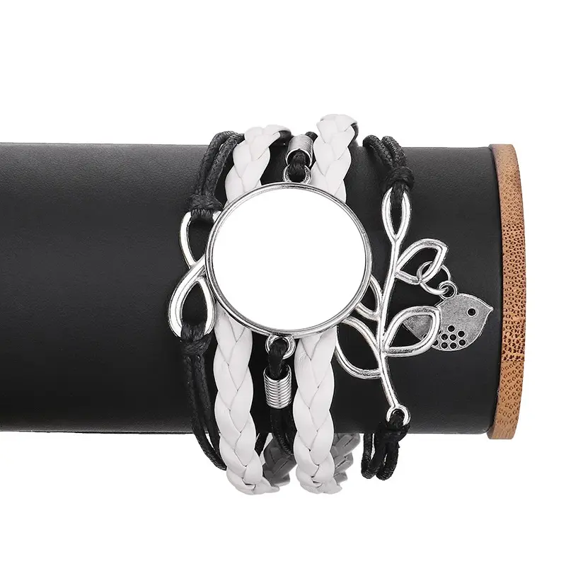 Branch Bird Multi Layer Braided Bracelet Black | Sublimation blanks