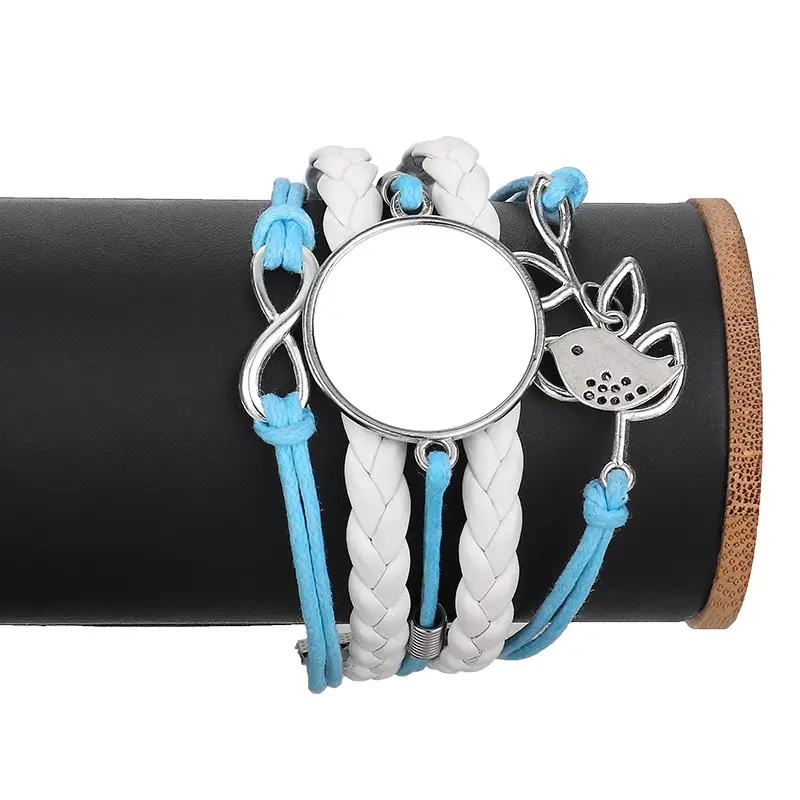 [PF-026122] Branch Bird Multi Layer Braided Bracelet Blue | Sublimation blanks