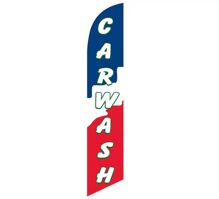 Car Wash Blue, White and Red Banner Flag