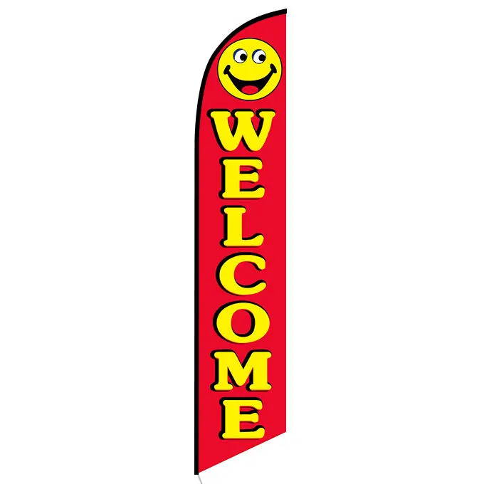 Happy Face Red Welcome Banner Flag