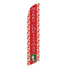 Merry Christmas Banner Flag Red and White