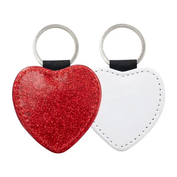 [PF-027409] Red Glitter PU Leather Keychain Heart | Sublimation Blanks