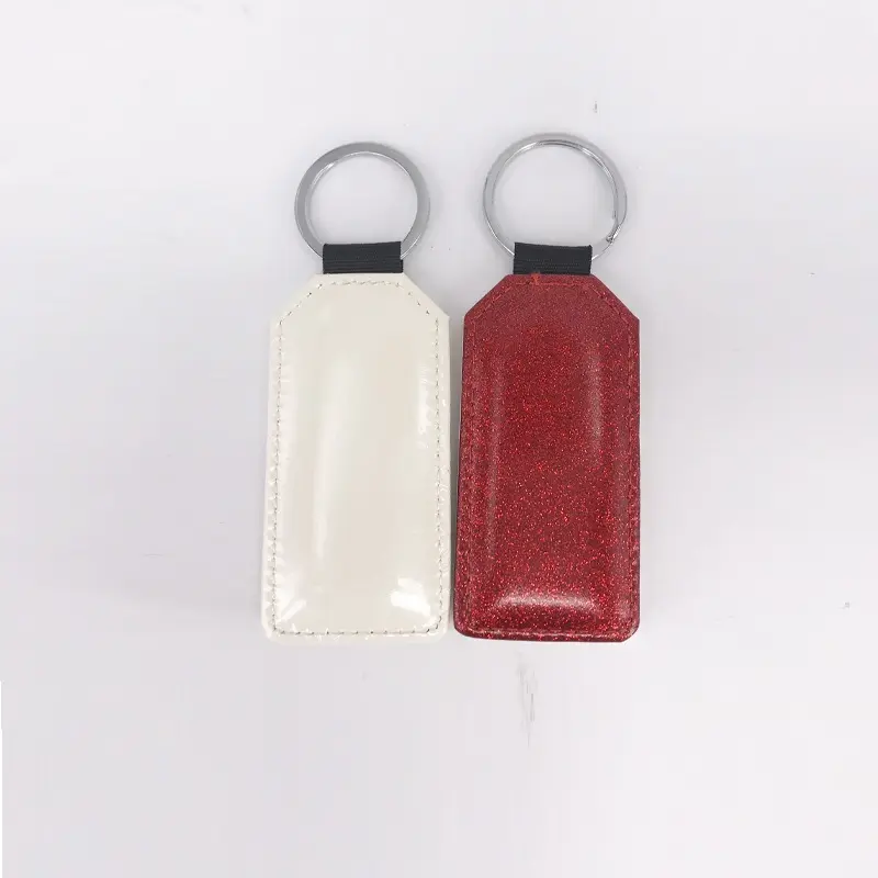 [PF-027410] Red Glitter PU Leather Keychain Tag | Sublimation Blanks