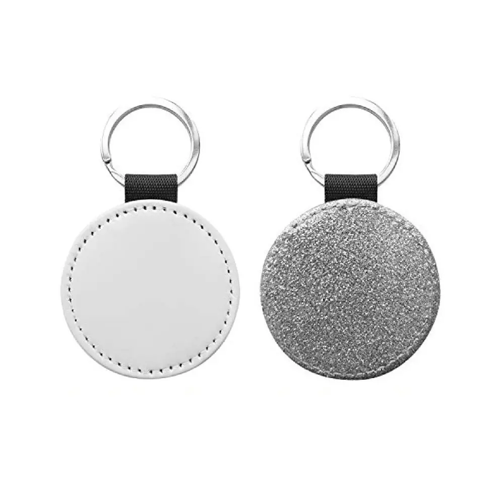Silver Glitter PU Leather Keychain Round | Sublimation Blanks