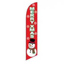 Snow Man Merry Christmas Banner Flag Red