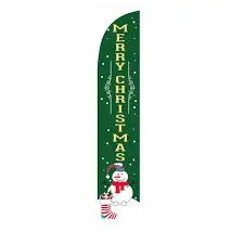 Snowman Merry Xmas Banner Flag Green
