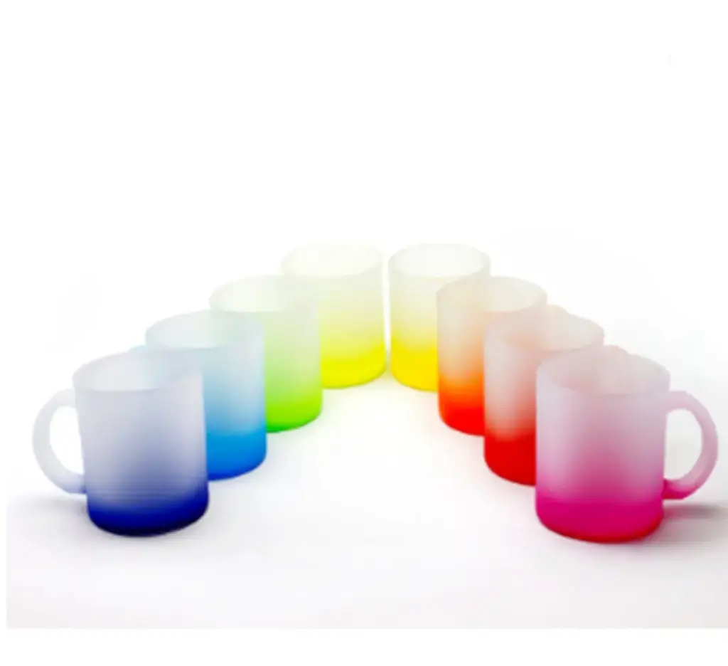 [PFV-019802] 11oz Colorful Gradient Bottom Frosted Glass Mug | Sublimation Blanks (Light Blue)